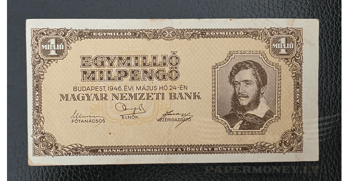 Vengrija 1946, 1 milijonas pengo VF -  Hungary, 1000000 Milpengo Miilion, 1946, VF