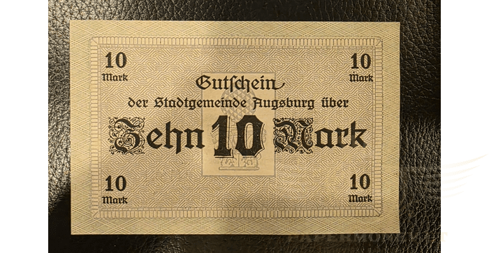 Vokietija 1918, 10 markių aUNC - GERMANY BANKNOTE 10 MARK AUGSBURG 1918 aUNC
