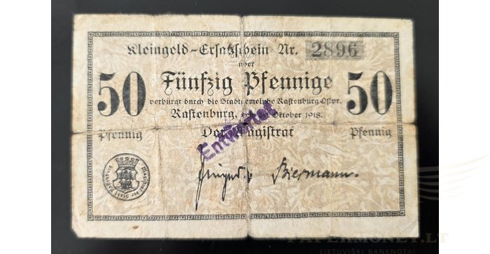 Raistpilis, (Rastenburg) 1918, 50 pfenigių,1 serija, F