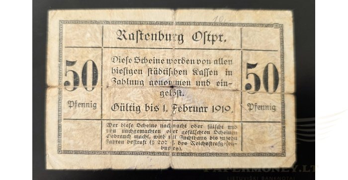Raistpilis, (Rastenburg) 1918, 50 pfenigių,1 serija, F
