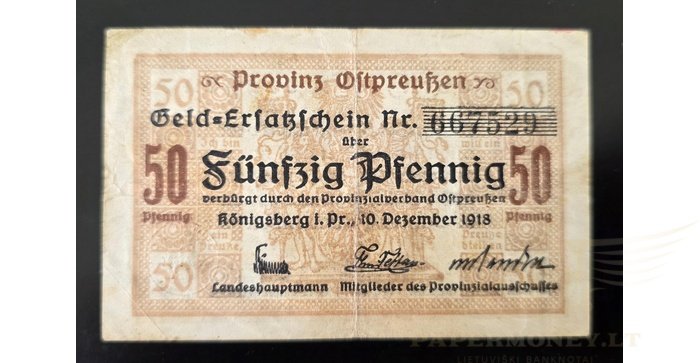 Karaliaučius 1918, 50 pfenigių,pirma laida, VF