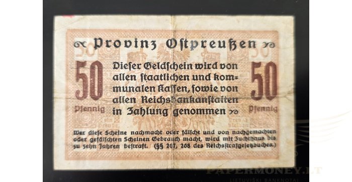 Karaliaučius 1918, 50 pfenigių,pirma laida, VF