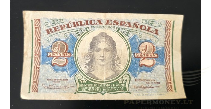 Ispanija  2 pesetos, VF, 1938