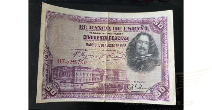 Ispanija  50 pesetų, VF, 1928
