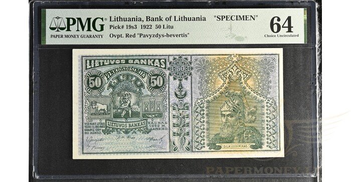 #19 1922 m. 50 litų serija A, PMG64, PAVYZDYS-BEVERTIS