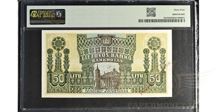 #19 1922 m. 50 litų serija A, PMG64, PAVYZDYS-BEVERTIS 1