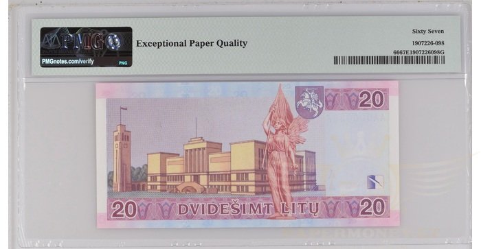 #66 2001 m. 20 litų AA serija žemas numeris PMG67 ! 1