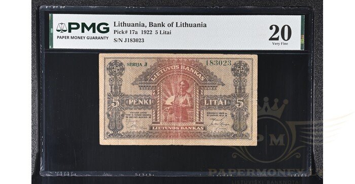#17 1922 m. 5 litai serija J, PMG20!