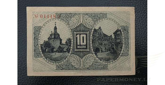 Vokietija 1918 10 markių VF - GERMANY 10 Mark 1918 City of Mühlhausen Thuringia, VF