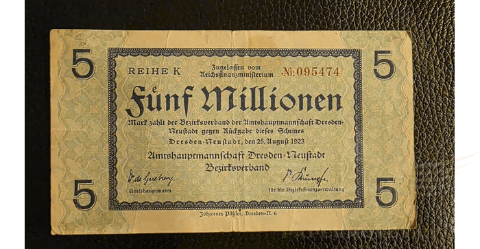 Vokietija 1923 5 milijonai markių VF - 1923 Germany DRESDEN 5.000.000 / 5 Million Mark Banknote, VF