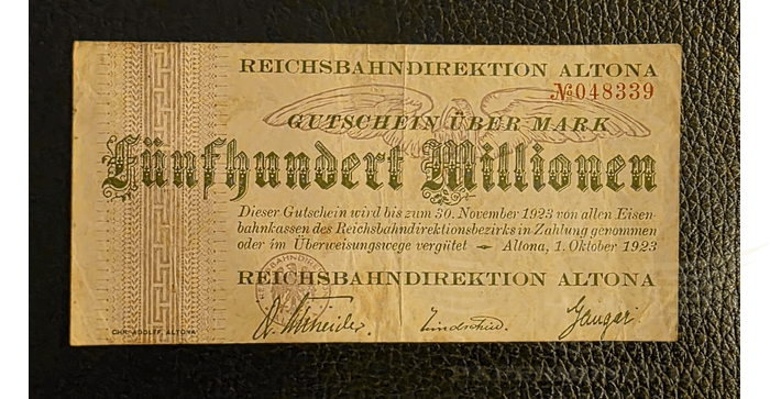 Vokietija 1923, 500 milijonų markių VF - Altona, 500.000.000 Mark, 1923 Germany, VF