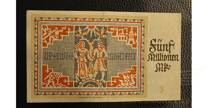 Vokietija 1923, 5 milijonai markių VF - Germany Kiel 5 Millionen Mark 1923, VF
