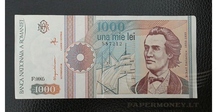 Rumunija 1991, 1000 lėjų VF - ROMANIA-1000 LEI-1991 VF
