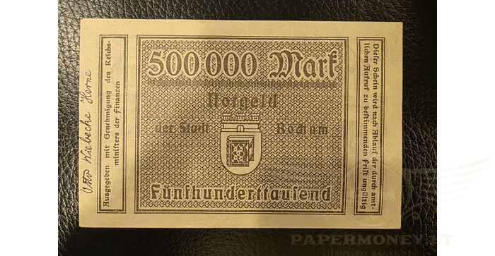 Vokietija 1923, 500 000 markių XF - 1923 Germany BOCHUM - 500.000 MARK - 6-8-1923, XF