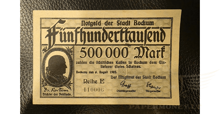Vokietija 1923, 500 000 markių XF - 1923 Germany BOCHUM - 500.000 MARK - 6-8-1923, XF
