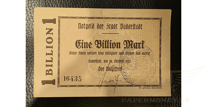 Vokietija 1923, 1 milijardas markių XF -  Germany 1 Billion Mark notgeld 1923 Duderstadt, XF