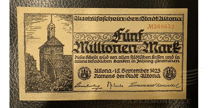 Vokietija 1923, 5 milijonai markių UNC -  Germany, 5 Million Mark 1923 - Altona notgeld, UNC
