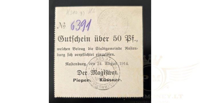 Raistpilis, (Rastenburg) 1914, 50 pfenigių,VF