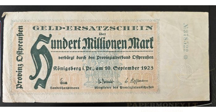 Karaliaučius 1923, 100 milijonų markių, VF