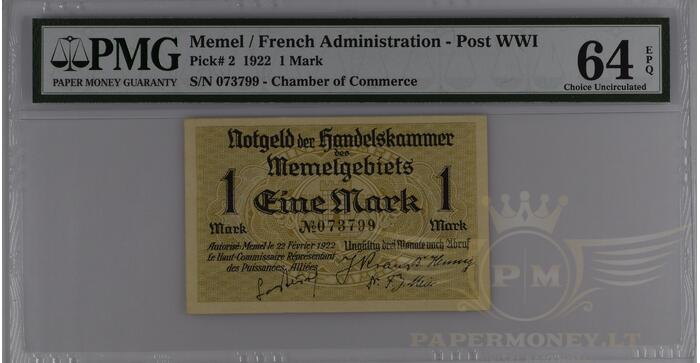 1922 m. 1 Memel markė PMG64!