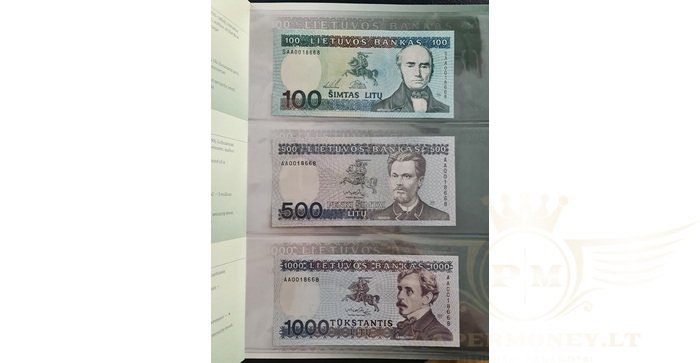 1991-1994 m. 100, 500, 1000 litų rinkinys, UNC!