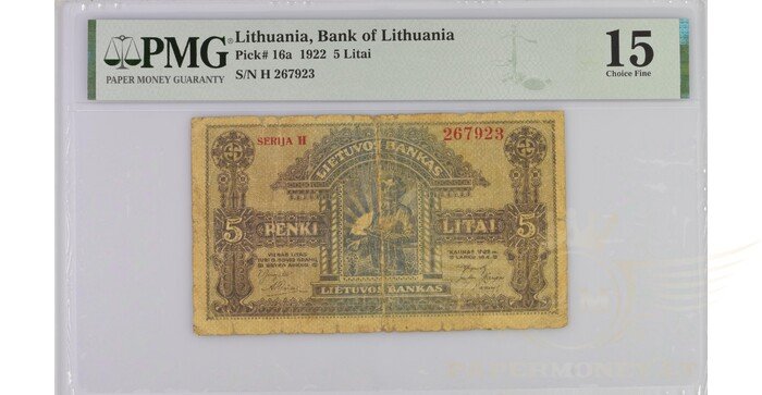 #16 1922 m. 5 litai serija H, PMG15!