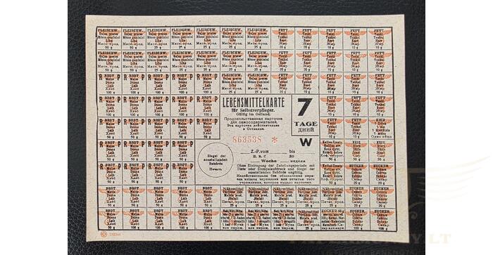 Maisto talonai 1941-45 karo metų Maisto talonai 7 dienoms UNC