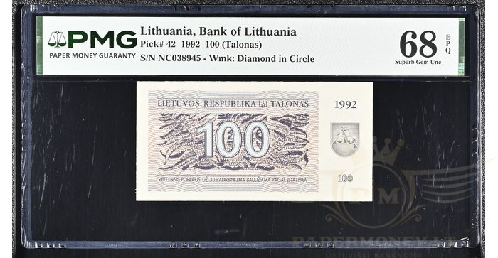 #42 1992 m. 100 talonų NC serija PMG68!