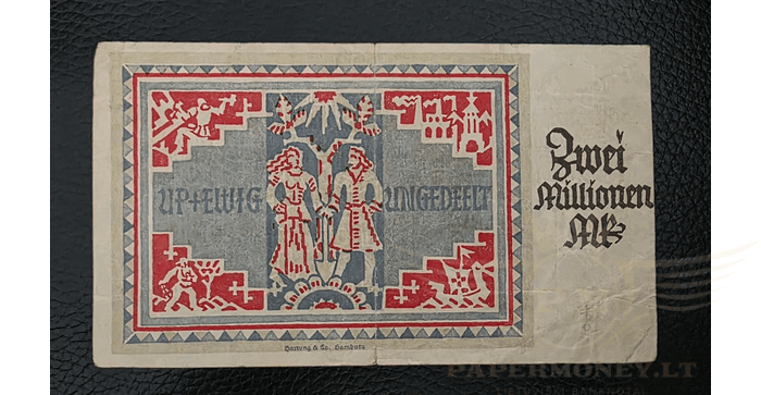 Vokietija 1923 2 milijonai markių VF - Germany - Kiel 2 Millionen Mark 1923 Provinz Schleswig Holstein, VF