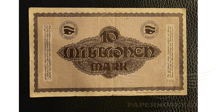 Vokietija 1923 10 milijonų markių VF - GERMANY 10 Millionen Mark 1923, Gutschein der Stadt Dresden, VF