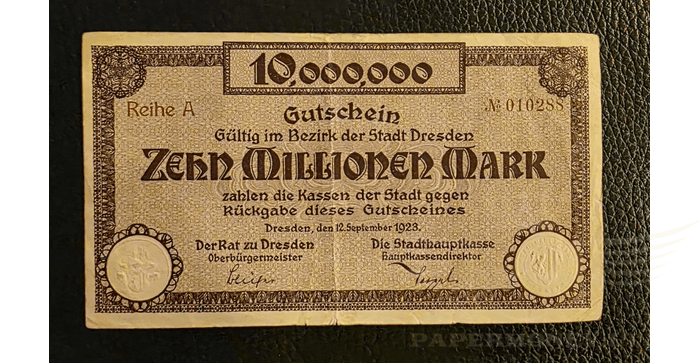 Vokietija 1923 10 milijonų markių VF - GERMANY 10 Millionen Mark 1923, Gutschein der Stadt Dresden, VF