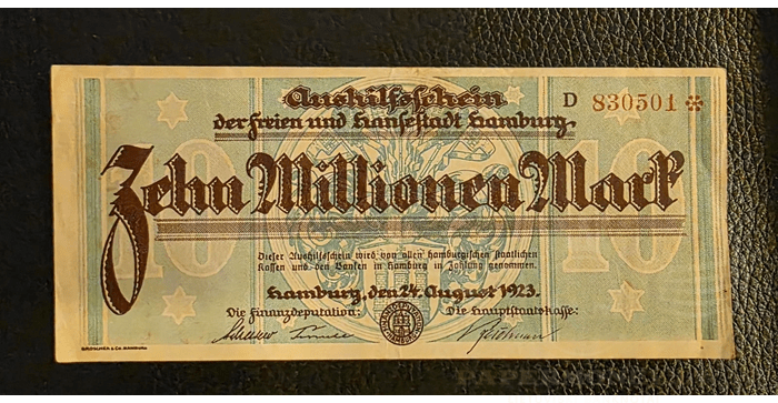 Vokietija 1923, 10 milijonų markių VF - GERMANY BANKNOTE 10 MILLION MARK HAMBURG 1923, VF