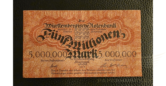 Vokietija 1923, 5 milijonai markių XF - Germany 5 Million Mark 1923 - Stuttgart , XF