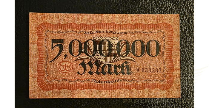 Vokietija 1923, 5 milijonai markių XF - Germany 5 Million Mark 1923 - Stuttgart , XF