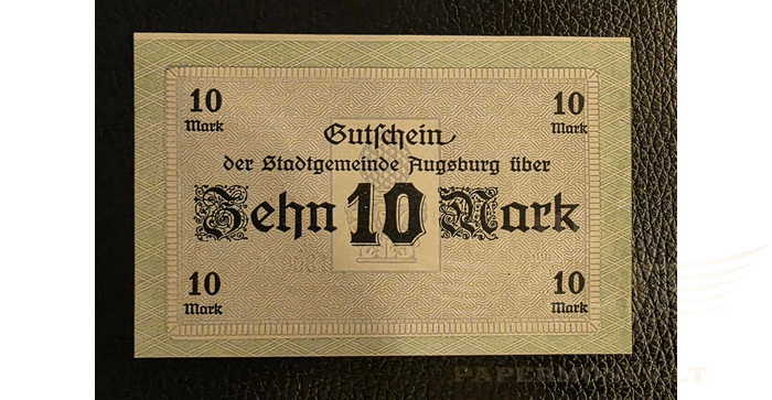 Vokietija 1918 10 markių VF -  Augsburg/ Stadt, 10 Mark, 1918 Germany - VF