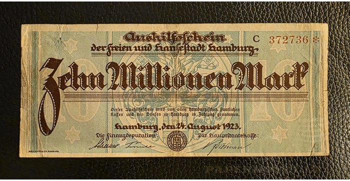 Vokietija 1923, 10 milijonų markių VF -  1923 Germany HAMBURG 10 Million / 10.000.000 Mark, VF