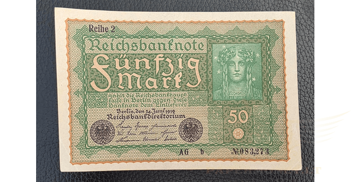 Vokietija 1919 50 markių VF - Germany 50 mark 1919. VF. P-66