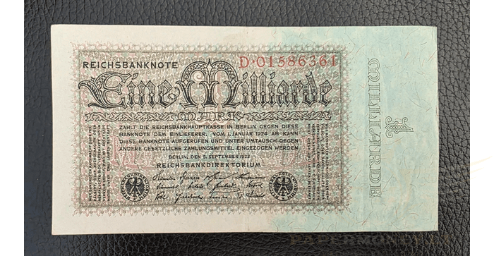 Vokietija 1923, 1 milijardas markių VF - Reichsbanknote One Billion Mark 1923 Berlin Reichsbank DEU-131a P-114