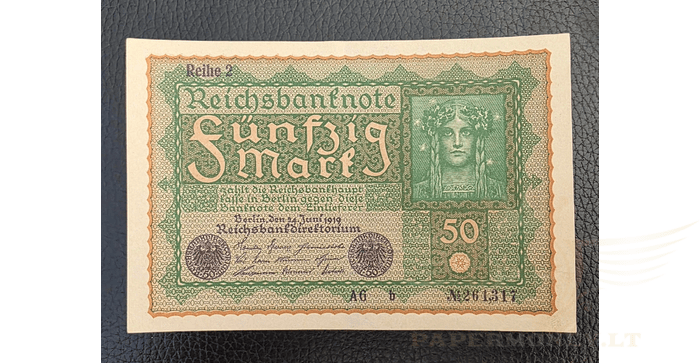 Vokietija 1919 50 markių XF - Germany 50 mark 1919. XF. P-66