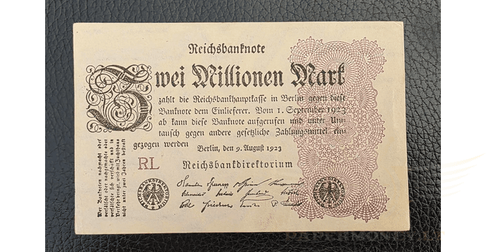 Vokietija 1923, 2 milijonai markių VF - Germany 2 Millionen - Million Mark Banknote, 1923, P-104a, VF