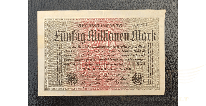 Vokietija 1923, 50 milijonų markių VF -  Germany 50.000.000 mark. 1923. VF. P109