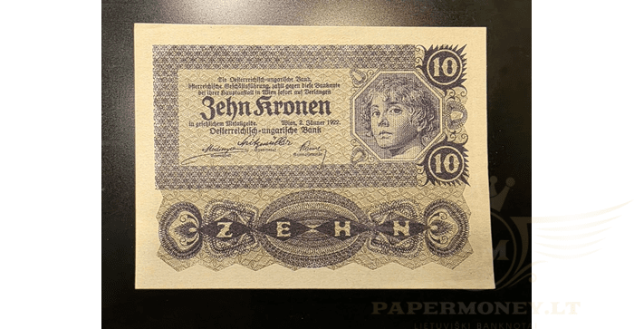 Austrija 1922 10 kronų UNC -   1922 AUSTRIA 10 KRONEN BANKNOTE UNC