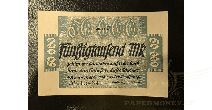 Vokietija 1923, 50000 markių XF -  1923 Germany HERNE 50.000 Mark Banknote, XF