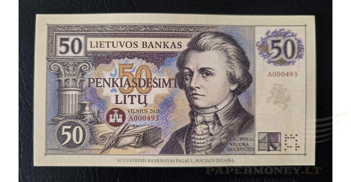 SUVENYRINIS BANKNOTAS. 50 LITŲ. L.STUOKA-GUCEVIČIUS