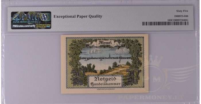 1922 m. 1/2 Memel markės žemas numeris PMG65