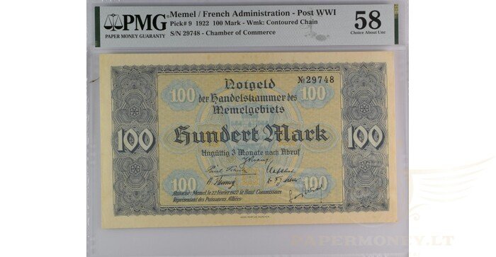 1922 m. 100 Memel markių, PMG58!
