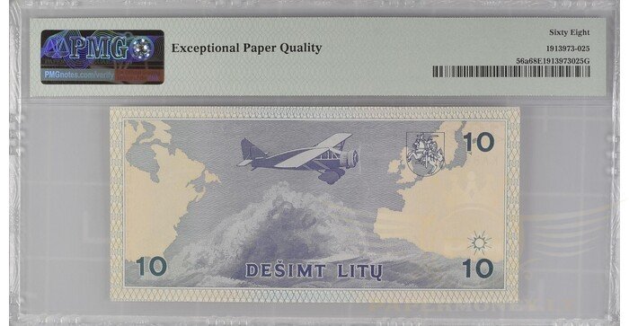 #56 1993 m. 10 litų  KAB serija PMG68!