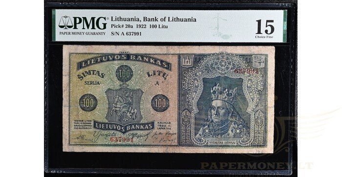 #20 1922 m. 100 litų serija A, PMG15