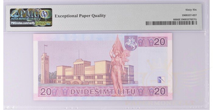 #66 2001 m. 20 litų AB serija žemas numeris PMG66 ! 1