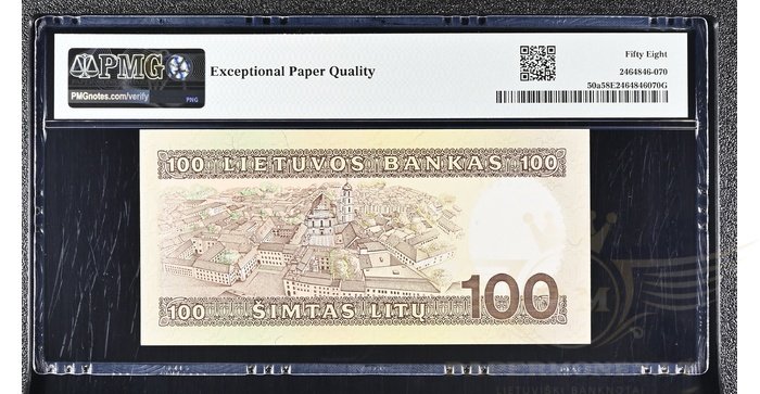 #50 1991 m. 100 litų  AB serija PMG58 !